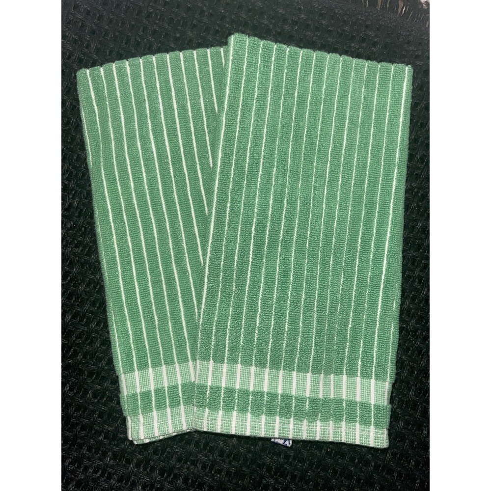 Vintage Kmart 100% Cotton Green Striped Kitchen Towels